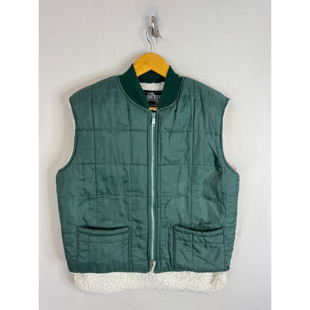 Vintage Sexton Century 21 Quilted Sherpa Lined Vest Green Mens M Canada High Low